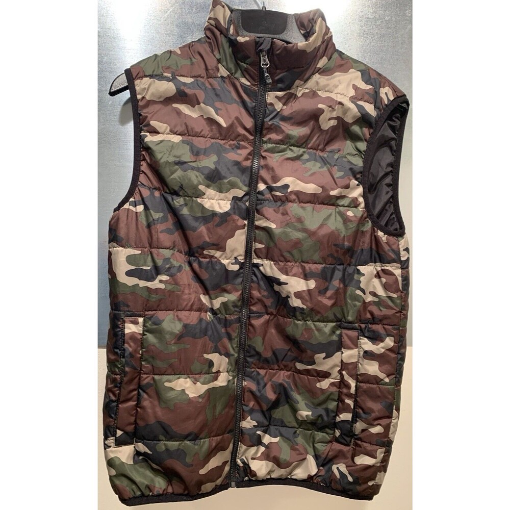 Swiss Tech Camo Green Puffer Jacket Vest S/CH 34/36 Full Zip w/Snap Pockets